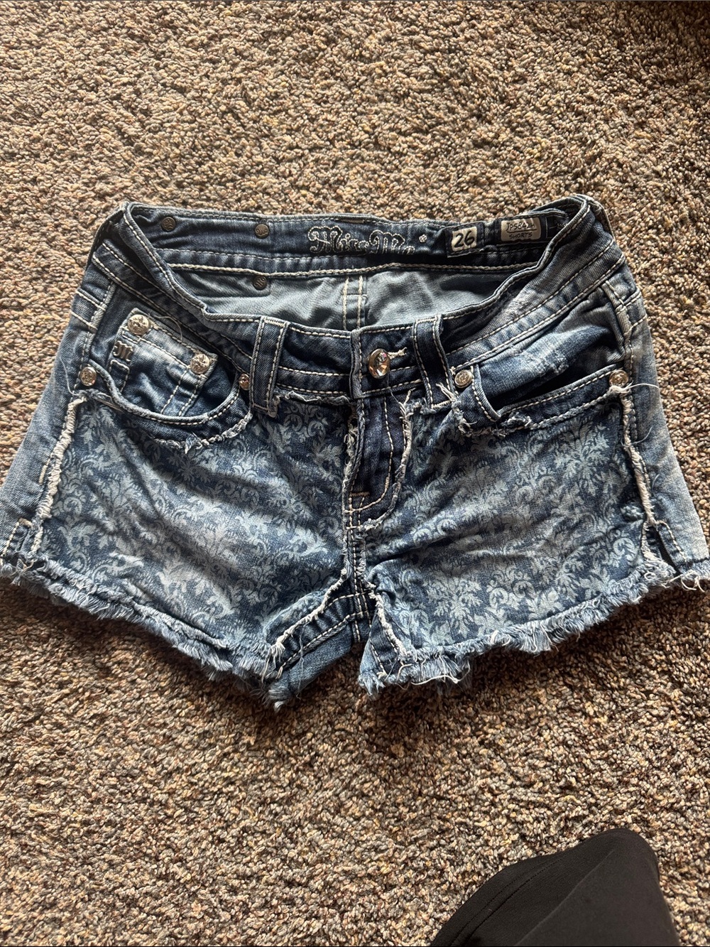 Miss Me Distressed Light Blue Floral Denim low rise Cutoff short Shorts